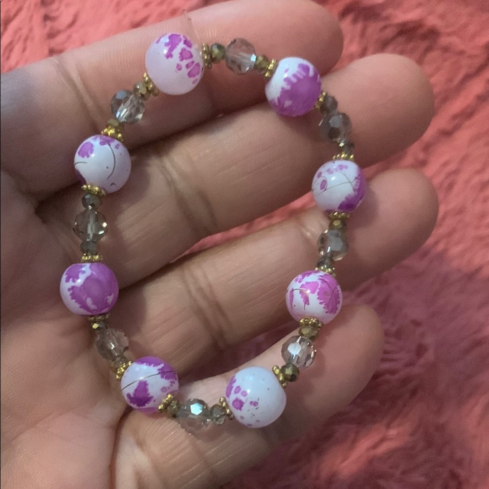 Elegant Purple and White Beaded Bracelet